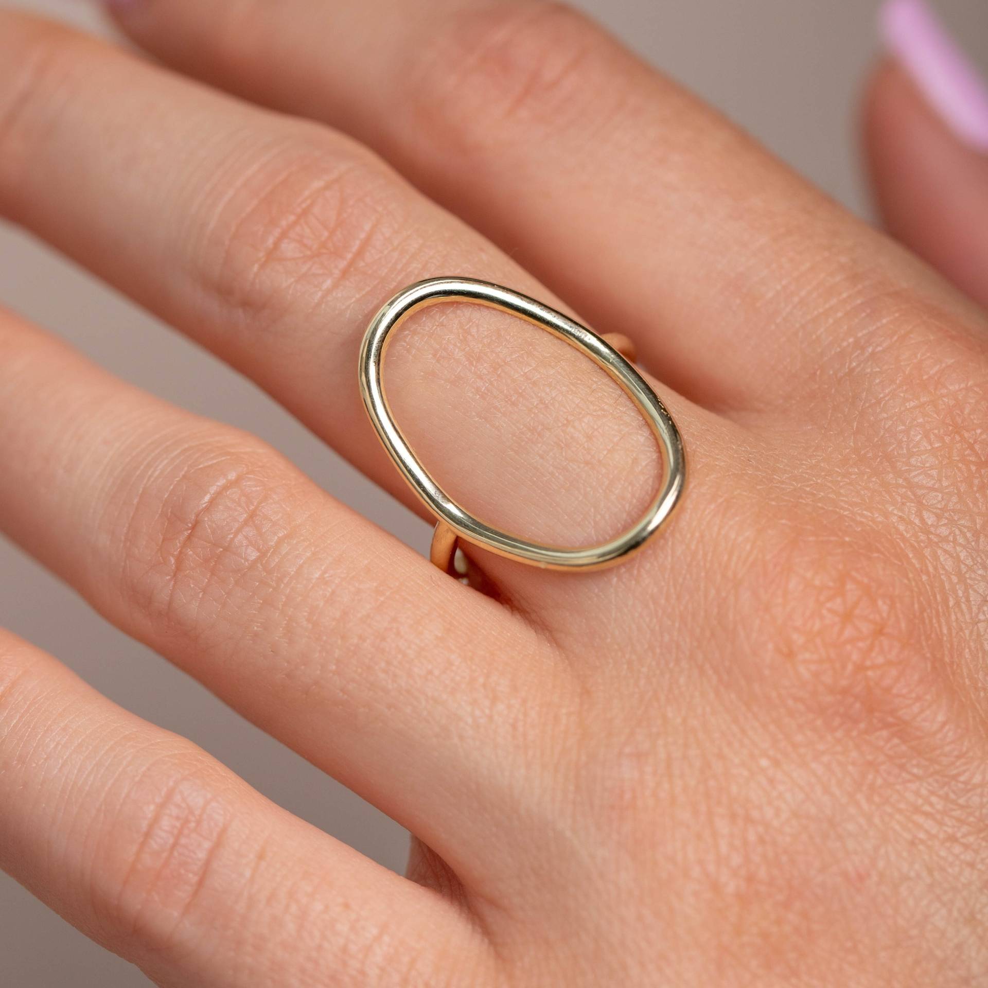 Offener Ovaler Ring 14K Massivgold - Statement Großer Dünner Karma Für Frauen Gr00086 von KyklosJewelry