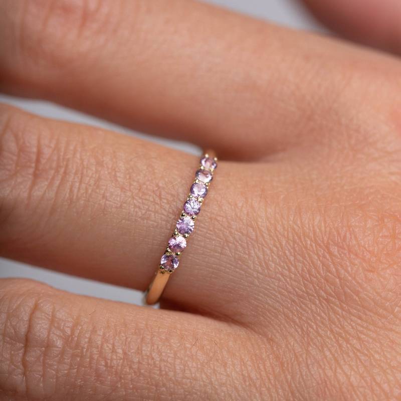 Rosa Saphir 14K Gold Ring Pave Halbe Ewigkeit Ehering Gr00200 von KyklosJewelry