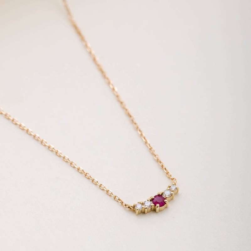 Rubin Diamant Halskette 14K Gold - Juli Birthstone Geburtstagsgeschenk Für Sie Mit Natürlichen Edelsteinen Gn00014 von KyklosJewelry