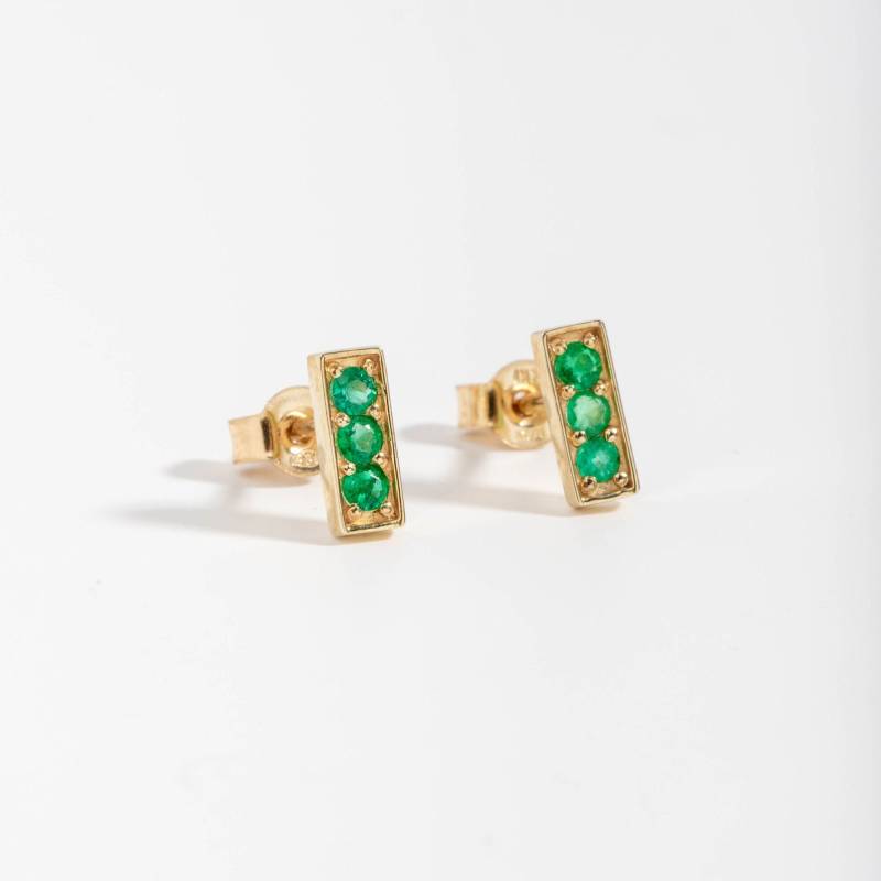 Smaragd Ohrstecker 14K Gold Bar - 3 Steine Bolzen Solid Mai Birthstone Geburtstagsgeschenk Für Frauen Mädchen Ge00072 von KyklosJewelry