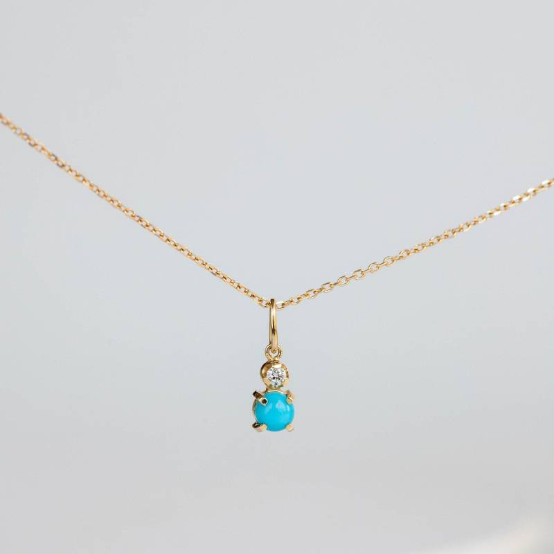 Türkis Diamant Halskette 14K Gelbgold - Echter Minimal Anhänger Geburtstagsgeschenk Für Sie Gn00103 von KyklosJewelry