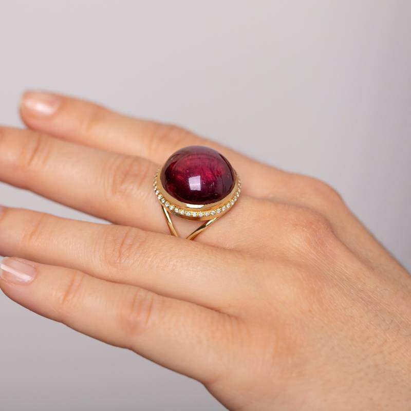 Roter Turmalin Verlobungsring 18K Gold Hal Diamondo, Statement Ring Gr00511 von KyklosJewelry