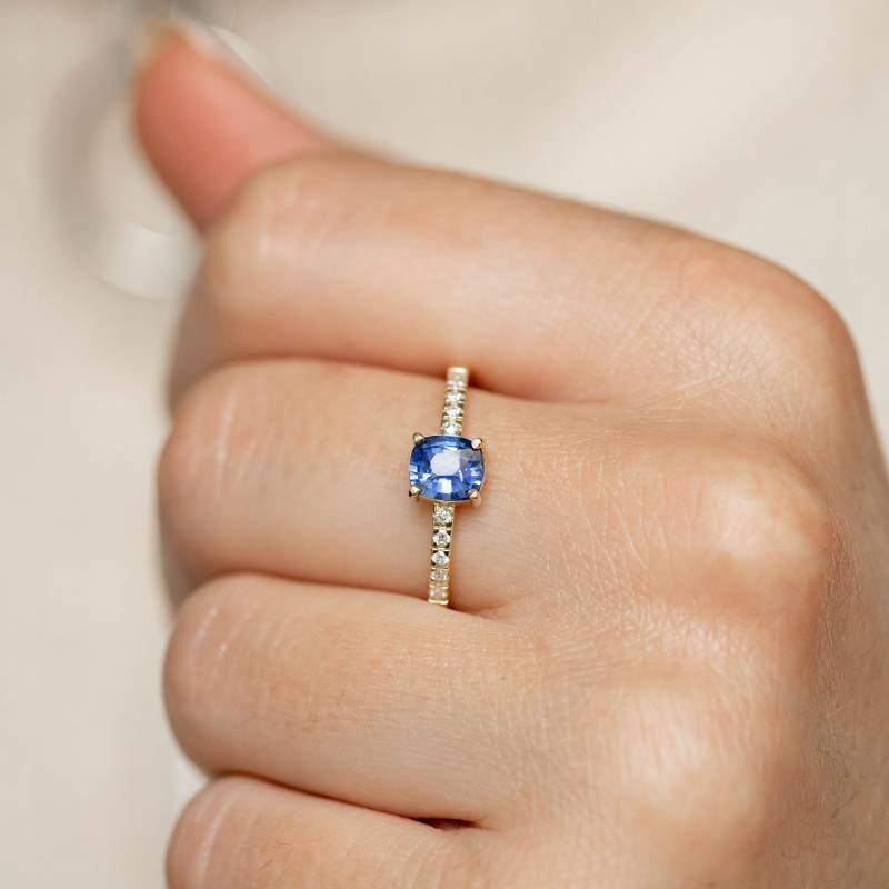 Ungewärmter Ceylon Blauer Saphir Verlobungsring 14K Gold Diamant Band Gr00041 von KyklosJewelry