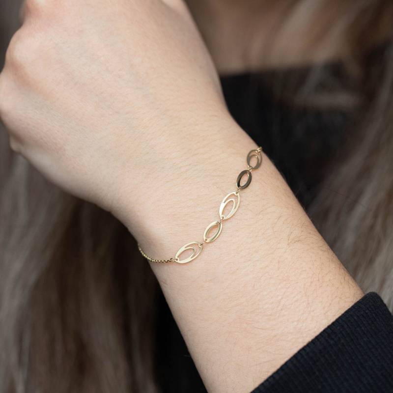 Zierliches 14K Gold Oval Kettenarmband Handgemachter Stapelschmuck - Gb00028 von KyklosJewelry