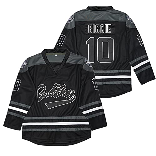 Herren #10 Biggie Smalls Bad Boy 90S Hip Hop Langarm Schwarz Notorious Hockey Trikot, schwarz, Mittel von Kynkow