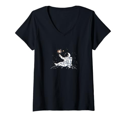 Damen Astronaut Universum Galaxie Wunderkerze | Neu Regular Fit T-Shirt mit V-Ausschnitt Damen Astronaut Universum Galaxie Wunderkerze | Neu Regular Fit T-Shirt mit V-Ausschnitt von Kyomi Kei