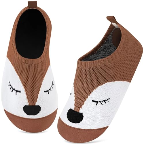 Kyopp Kinder Hausschuhe Junge Mädchen Pantoffeln Aquaschuhe Atmungsaktive Rutschfest Barfussschuhe Slipper Kindergarten Unisex (Stricken-Fuchs 24/25 EU) von Kyopp