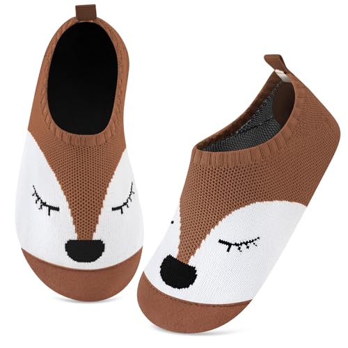 Kyopp Kinder Hausschuhe Junge Mädchen Pantoffeln Aquaschuhe Atmungsaktive Rutschfest Barfussschuhe Slipper Kindergarten Unisex (Stricken-Fuchs 26/27 EU) von Kyopp