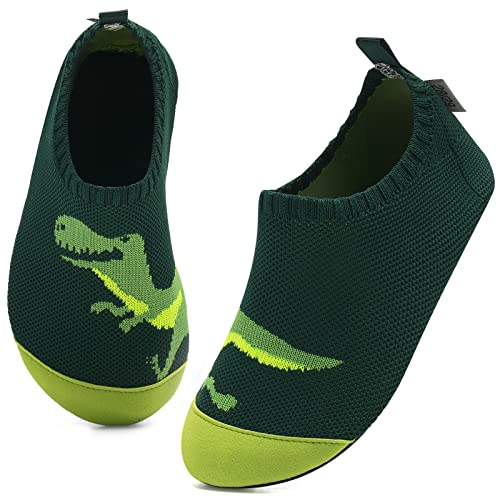 Kyopp Kinder Hausschuhe Junge Mädchen Pantoffeln Aquaschuhe Atmungsaktive rutschfest Barfussschuhe Slipper Kindergarten Unisex (Stricken-Dinosaurier 20/21 EU) von Kyopp