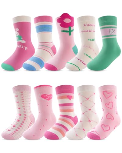 Kyopp 10 Paar Socken Kinder Baumwolle für Jungen & Mädchen Lustige Socken, Mittelhohe Strümpfe Niedlich Cartoon Motive 25-37EU (Hase+Lieben XL) von Kyopp