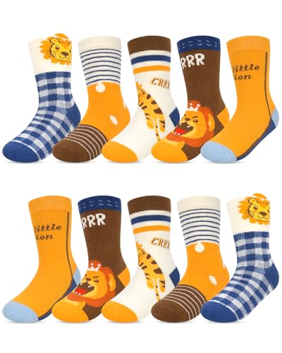 Kyopp 10 Paar Socken Kinder Jungen 21-24 Funny Socken Löwe Cotton Socken mit motiv Crew Socks 21-24 von Kyopp