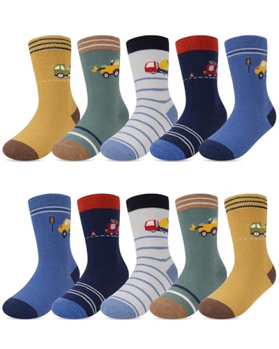 Kyopp 10 Paar Socken Kinder Jungen 29-32 Funny Socken Verschiedene Autos Cotton Socken mit motiv Crew Socks 29-32 von Kyopp