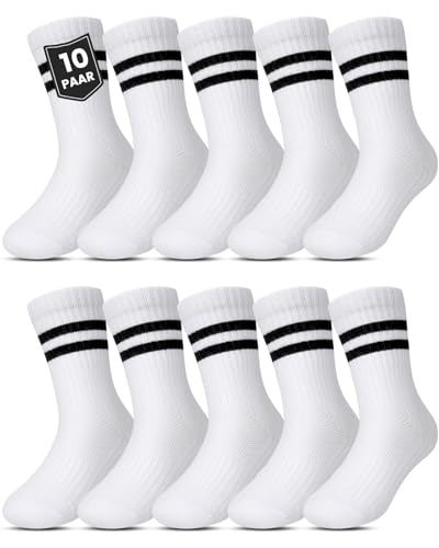 Kyopp 10 Paar Socken Kinder Jungen und Mädchen Knöchelsocken Atmungsaktiv Sneaker Gestreift Crew Socks von Kyopp