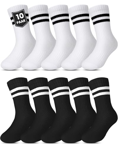 Kyopp 10 Paar Socken Kinder Jungen und Mädchen Knöchelsocken Atmungsaktiv Sneaker Gestreift Crew Socks von Kyopp