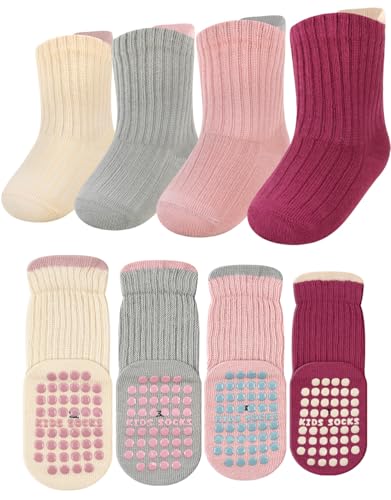 Kyopp 4 Paar Stoppersocken Kleinkinder Socken ABS rutschfeste Kniestrümpfe neutrale Pastellfarben Socken Baby Socks von Kyopp
