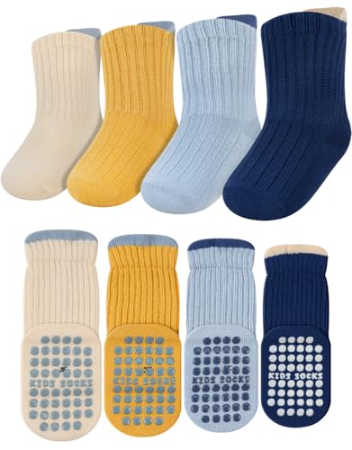 Kyopp 4 Paar Stoppersocken Kleinkinder Socken ABS rutschfeste Kniestrümpfe neutrale Pastellfarben Socken Baby Socks von Kyopp