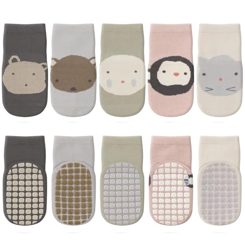 Kyopp 5 Paar Socken Baby Kleinkinder ABS rutschfeste Socken Tiermotive Socken Animals Baumwolle Socken Crew Socks von Kyopp