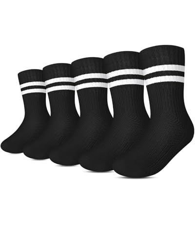 Kyopp 5 Paar Socken Kinder Jungen und Mädchen Knöchelsocken Atmungsaktiv Sportsocken Gestreift Crew Socks von Kyopp