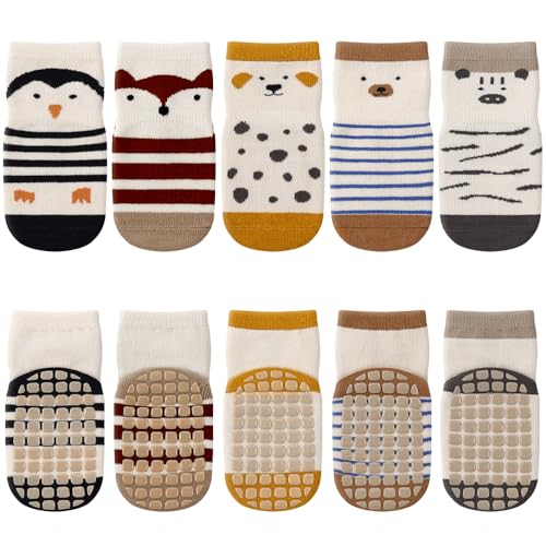 Kyopp 5 Paar Socken Baby Kleinkinder ABS rutschfeste Stoppersocken Kinder Tiermotive Sock Baumwolle Kindersocken Crew Socks von Kyopp