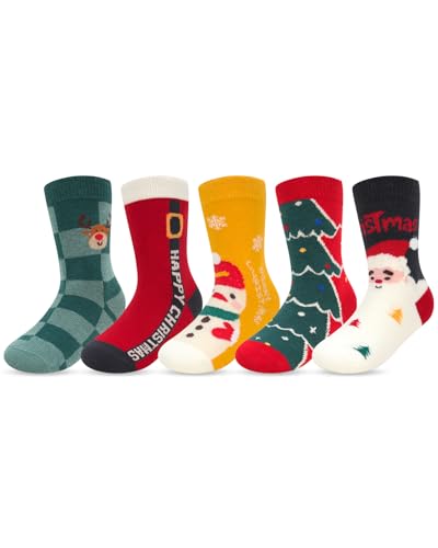 Kyopp 5 Paar Weihnachtssocken Kinder Funny Socken Baumwollsocken mit motiv Weihnachtsmann Crew Socks 33-37 von Kyopp