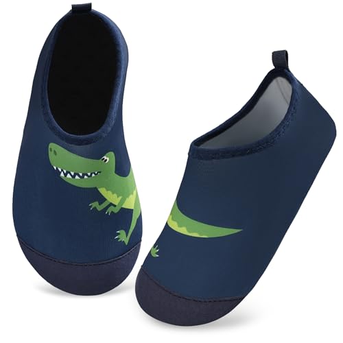 Kyopp Badeschuhe Wasserschuhe Kinder Mädchen Jungen Aqua Barfuss Non-Slip für Meer Schwimm Surf Strand Baby (2024-Dinosaurier-Dunkelblau 22/23 EU) von Kyopp