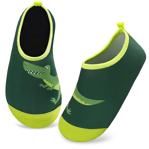 Kyopp Badeschuhe Wasserschuhe Kinder Mädchen Jungen Aqua Barfuss Non-Slip für Meer Schwimm Surf Strand Baby (2024-Dinosaurier-Grün 22/23 EU) von Kyopp