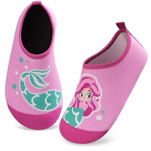 Kyopp Badeschuhe Wasserschuhe Kinder Mädchen Jungen Aqua Barfuss Non-Slip für Meer Schwimm Surf Strand Baby (2024-Meerjungfrau-Rosa 20/21 EU) von Kyopp