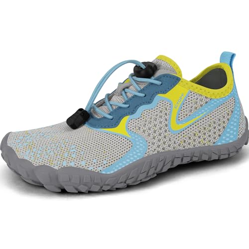 Kyopp Barfußschuhe Kinder Atmungsaktiv rutschfest Wanderschuhe Leicht Weich Barfussschuhe Gr.26-35（Grau-Blau26EU） von Kyopp