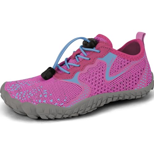 Kyopp Barfußschuhe Kinder Atmungsaktiv rutschfest Wanderschuhe Leicht Weich Barfussschuhe Gr.26-35（Rosenrot30EU） von Kyopp