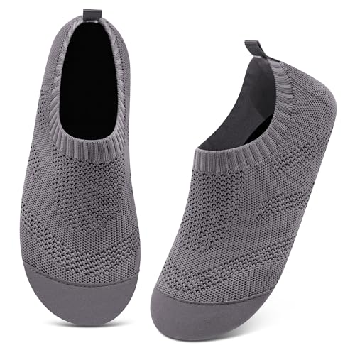 Kyopp Hausschuhe Damen Herren Atmungsaktive Rutschfest Hüttenschuhe Gummisohle Leichte Bequem Pantoffeln Slip on Stricken Barfußschuhe Slippers（Dunkelgrau36/37EU） von Kyopp