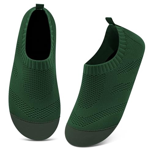 Kyopp Hausschuhe Damen Herren Atmungsaktive Rutschfest Hüttenschuhe Gummisohle Leichte Bequem Pantoffeln Slip on Stricken Barfußschuhe Slippers（Dunkelgrün36/37EU） von Kyopp