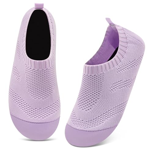 Kyopp Hausschuhe Damen Herren Atmungsaktive Rutschfest Hüttenschuhe Gummisohle Leichte Bequem Pantoffeln Slip on Stricken Barfußschuhe Slippers（Hellviolett38/39EU） von Kyopp