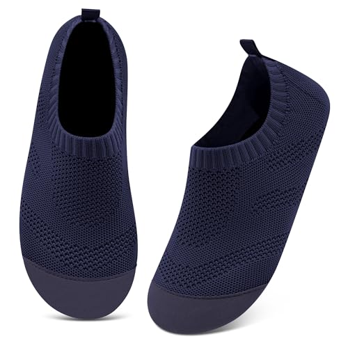 Kyopp Hausschuhe Damen Herren Atmungsaktive Rutschfest Hüttenschuhe Gummisohle Leichte Bequem Pantoffeln Slip on Stricken Barfußschuhe Slippers（Marineblau44/45EU） von Kyopp