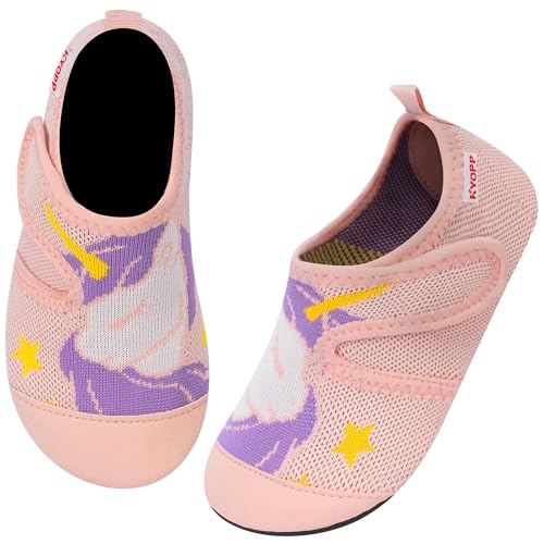 Kyopp Hausschuhe Kinder Junge Klettverschluss Schuhe Mädchen Pantoffeln Rutschfest Slippers für Atmungsaktive Weich Kleinkinder Schuhe(Einhorn Hellrosa 26/27EU) von Kyopp