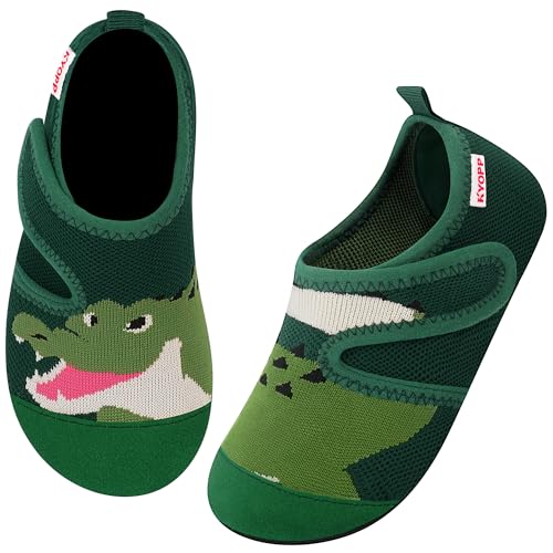 Kyopp Hausschuhe Kinder Junge Klettverschluss Schuhe Mädchen Pantoffeln Rutschfest Slippers für Atmungsaktive Weich Kleinkinder Schuhe(Krokodil Grün 32/33EU) von Kyopp