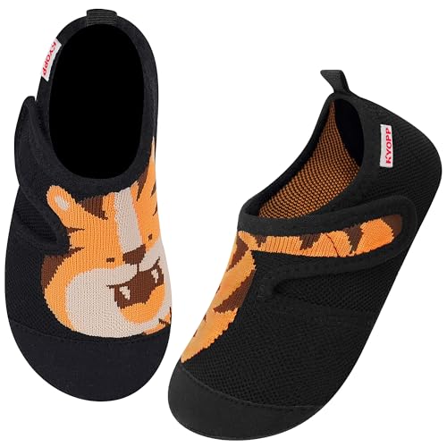 Kyopp Hausschuhe Kinder Junge Klettverschluss Schuhe Mädchen Pantoffeln Rutschfest Slippers für Atmungsaktive Weich Kleinkinder Schuhe(Tiger Schwarz 22/23EU) von Kyopp