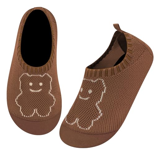 Kyopp Hausschuhe Kinder Junge Mädchen Atmungsaktives Rutschfeste Pantoffeln Baby Kindergarten Schuhe Barfussschuhe Slippers(Brauner Bär 22/23EU) von Kyopp