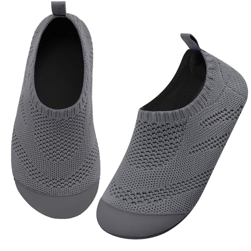 Kyopp Hausschuhe Kinder Junge Mädchen Barfussschuhe Rutschfeste GummiSohle Lauflernschuhe Atmungsaktives Weicher Baby Pantoffeln(Einfarbig-Dunkelgrau 20/21EU) von Kyopp