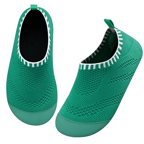 Kyopp Hausschuhe Kinder Junge Mädchen Barfussschuhe Rutschfeste GummiSohle Lauflernschuhe Atmungsaktives Weicher Baby Pantoffeln(Einfarbig-Grün 22/23EU) von Kyopp