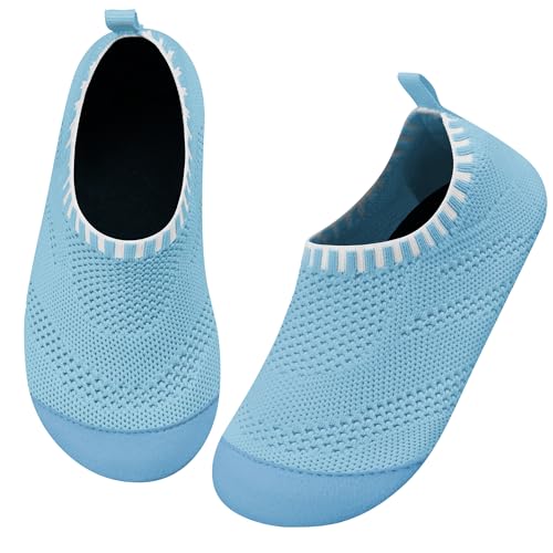 Kyopp Hausschuhe Kinder Junge Mädchen rutschfest Atmungsaktive Weich Pantoffeln für Unisex Lauflernschuhe Kleinkinder Schuhe Kindergarten Barfussschuhe(Einfarbig-Hellblau 20/21EU) von Kyopp