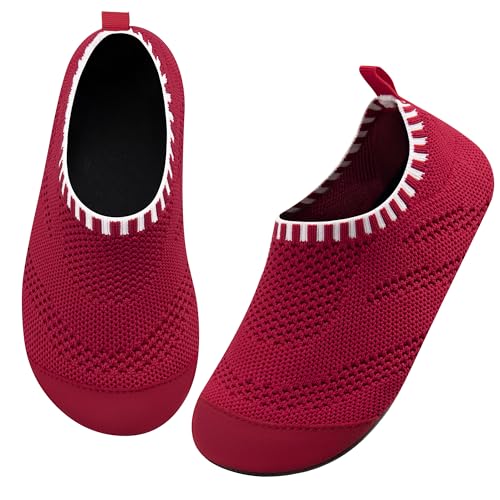 Kyopp Hausschuhe Kinder Junge Mädchen Barfussschuhe Rutschfeste GummiSohle Lauflernschuhe Atmungsaktives Weicher Baby Pantoffeln(Einfarbig-Leuchtend Rot 20/21EU) von Kyopp