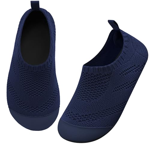 Kyopp Hausschuhe Kinder Junge Mädchen Barfussschuhe Rutschfeste GummiSohle Lauflernschuhe Atmungsaktives Weicher Baby Pantoffeln(Einfarbig-Marineblau 20/21EU) von Kyopp