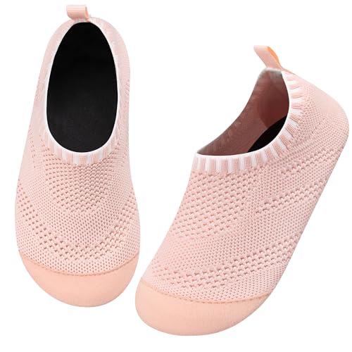 Kyopp Hausschuhe Kinder Junge Mädchen Barfussschuhe Rutschfeste GummiSohle Lauflernschuhe Atmungsaktives Weicher Baby Pantoffeln(Einfarbig-Nude Orange Pink 26/27EU) von Kyopp
