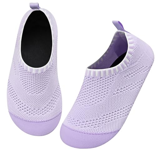 Kyopp Hausschuhe Kinder Junge Mädchen rutschfest Atmungsaktive Weich Pantoffeln für Unisex Lauflernschuhe Kleinkinder Schuhe Kindergarten Barfussschuhe(Einfarbig-Violett 20/21EU) von Kyopp