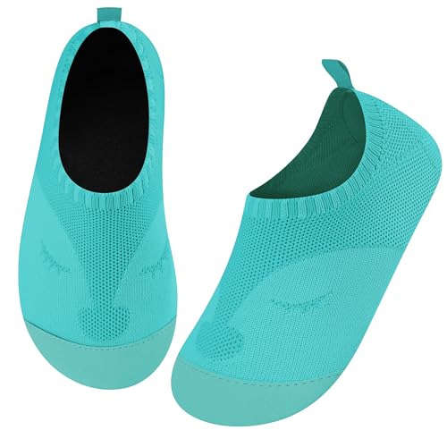 Kyopp Hausschuhe Kinder Junge Mädchen Barfussschuhe Rutschfeste Pantoffeln Atmungsaktives Weicher Kindergarten Slippers Kleinkinder Schuhe(Blaugrün 20/21EU) von Kyopp