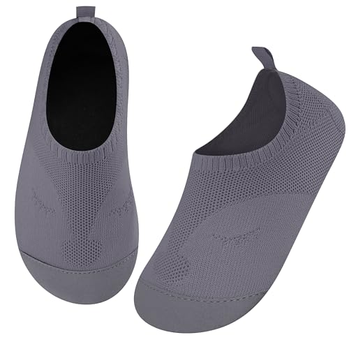 Kyopp Hausschuhe Kinder Junge Mädchen Barfussschuhe Rutschfeste Pantoffeln Atmungsaktives Weicher Kindergarten Slippers Kleinkinder Schuhe(Dunkelgrau 20/21EU) von Kyopp