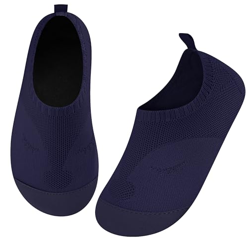 Kyopp Hausschuhe Kinder Junge Mädchen Barfussschuhe Rutschfeste Pantoffeln Atmungsaktives Weicher Kindergarten Slippers Kleinkinder Schuhe(Marineblau 20/21EU) von Kyopp