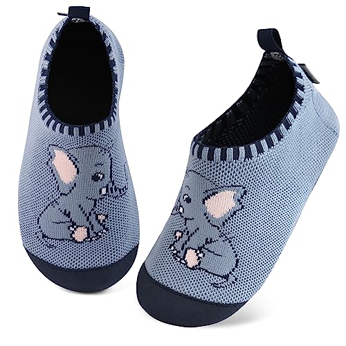 Kyopp Hausschuhe Kinder Junge Mädchen Pantoffeln rutschfest Barfussschuhe Kindergarten Slippers für Atmungsaktive Weich Lauflernschuhe Kleinkinder Schuhe(Elefant-Prunkwinde Blau 26/27EU) von Kyopp