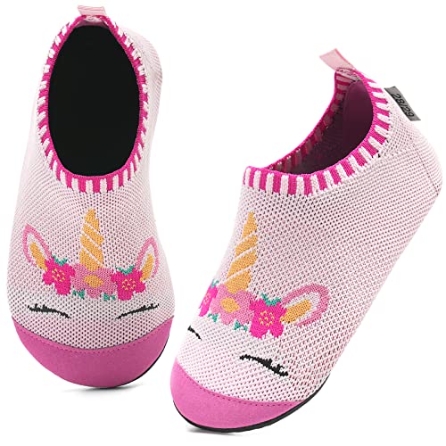 Kyopp Hausschuhe Kinder Junge Mädchen Pantoffeln rutschfest Barfussschuhe Kindergarten Slippers für Atmungsaktive Weich Lauflernschuhe Kleinkinder Schuhe(Einhorn Rosa 20/21EU) von Kyopp