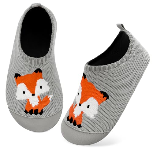 Kyopp Hausschuhe Kinder Junge Mädchen Kleinkinder Schuhe Barfussschuhe für Lauflernschuhe Kindergarten Pantoffeln Atmungsaktive rutschfest Weich Unisex(Fuchs 20/21EU) von Kyopp